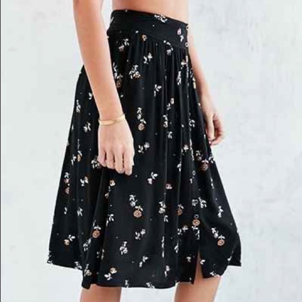 Urban Outfitters high-waisted black floral skirt